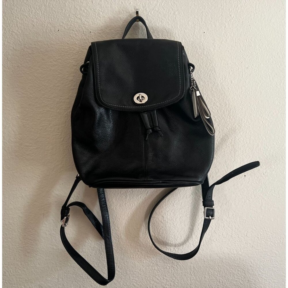 Vintage COACH  Backpack Daypack Black Leather Drawstring MiniPurse 9960 Y2K